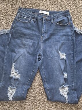 YMI Distressed Blue Wide-Leg Jeans